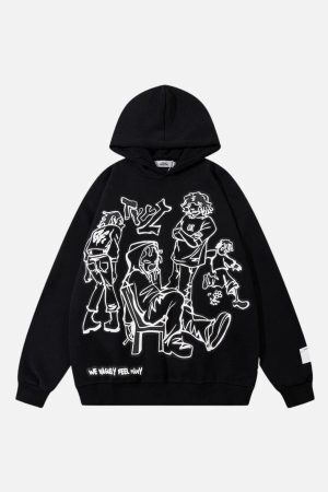 Concert Outfit Cartoon Line Character Print Hoodie
