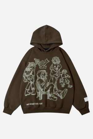Concert Outfit Cartoon Line Character Print Hoodie