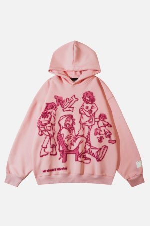Concert Outfit Cartoon Line Character Print Hoodie
