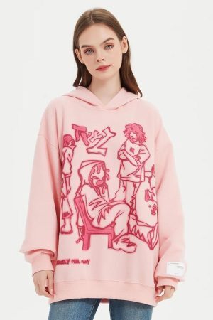 Concert Outfit Cartoon Line Character Print Hoodie