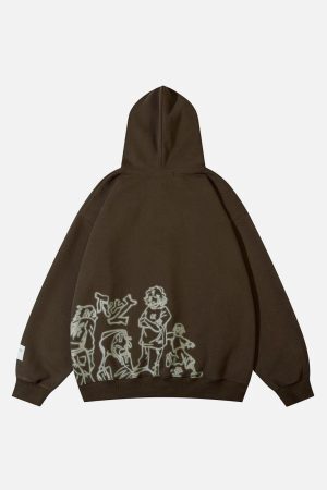 Concert Outfit Cartoon Line Character Print Hoodie