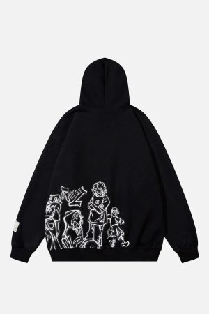 Concert Outfit Cartoon Line Character Print Hoodie