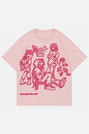 Concert Outfit Cartoon Line Character Print Tee