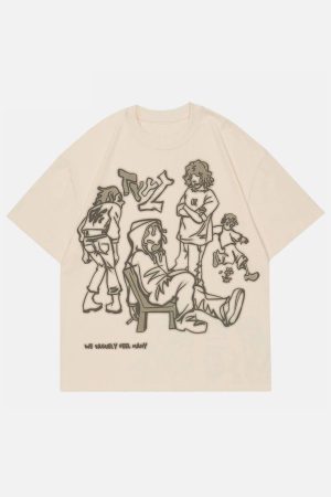 Concert Outfit Cartoon Line Character Print Tee