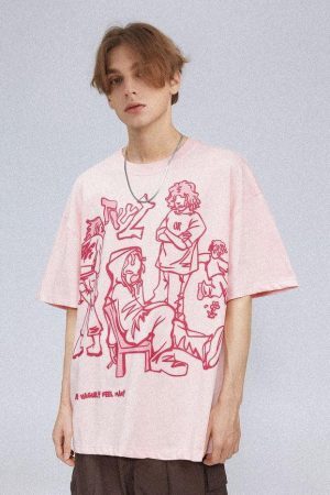 Concert Outfit Cartoon Line Character Print Tee