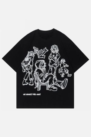 Concert Outfit Cartoon Line Character Print Tee