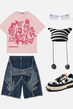 Concert Outfit Cartoon Line Character Print Tee