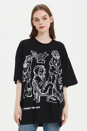 Concert Outfit Cartoon Line Character Print Tee