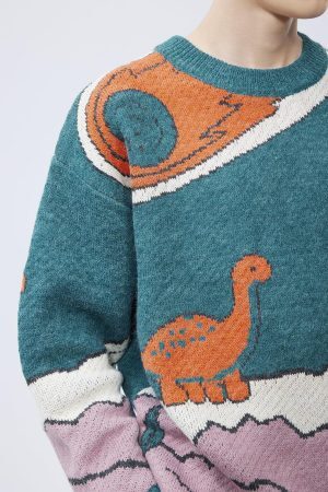 Concert Outfit Cartoon Little Dinosaur Knit Sweater