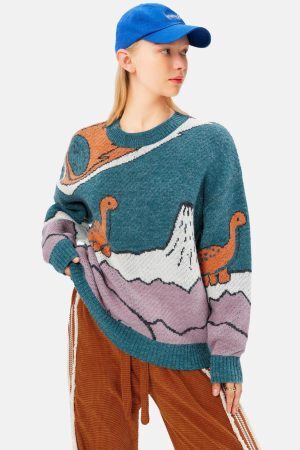 Concert Outfit Cartoon Little Dinosaur Knit Sweater