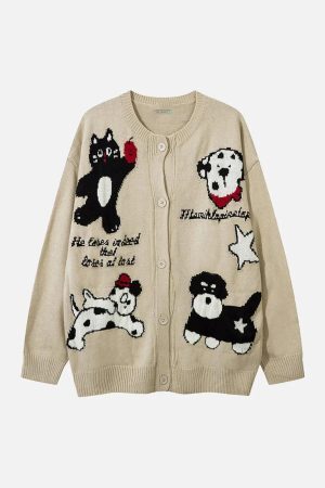 Concert Outfit Cartoon Pets Knitted Cardigan