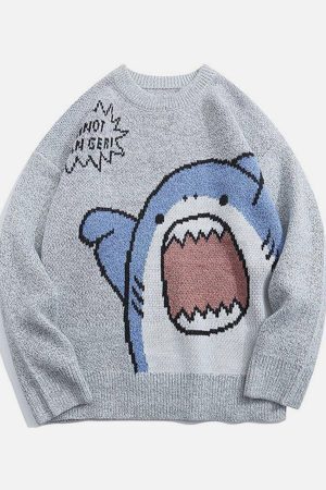 Concert Outfit Cartoon Shark Pattern Knitted Sweater