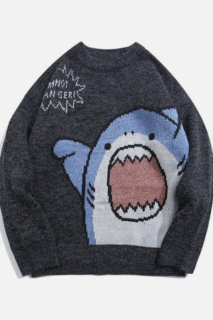 Concert Outfit Cartoon Shark Pattern Knitted Sweater