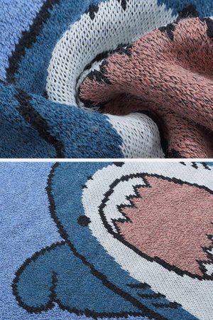 Concert Outfit Cartoon Shark Pattern Knitted Sweater