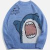 Concert Outfit Cartoon Shark Pattern Knitted Sweater