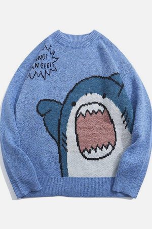 Concert Outfit Cartoon Shark Pattern Knitted Sweater