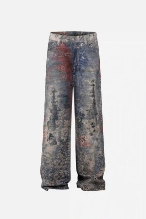 Concert Outfit Cashew Flower Digital Printed Imitation Jeans