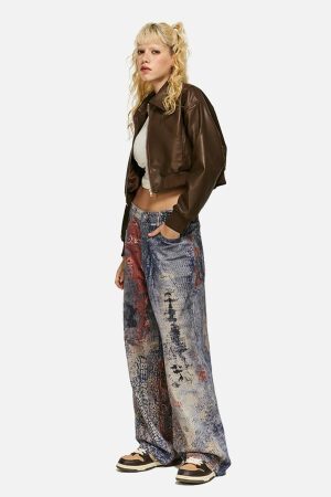Concert Outfit Cashew Flower Digital Printed Imitation Jeans