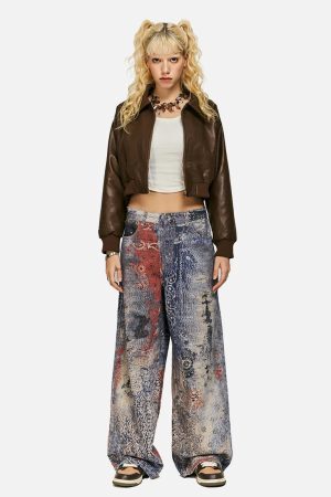 Concert Outfit Cashew Flower Digital Printed Imitation Jeans
