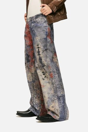 Concert Outfit Cashew Flower Digital Printed Imitation Jeans