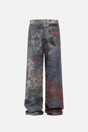 Concert Outfit Cashew Flower Digital Printed Imitation Jeans