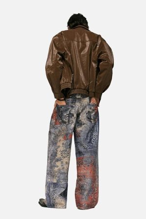 Concert Outfit Cashew Flower Digital Printed Imitation Jeans