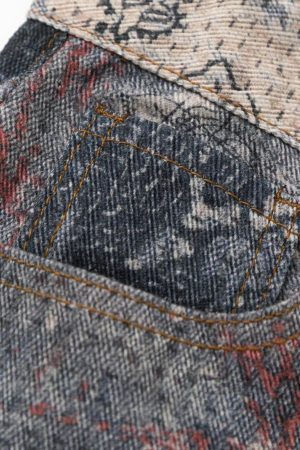 Concert Outfit Cashew Flower Digital Printed Imitation Jeans