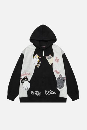 Concert Outfit Cat Contrast Color Hoodie