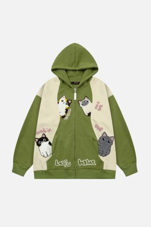 Concert Outfit Cat Contrast Color Hoodie