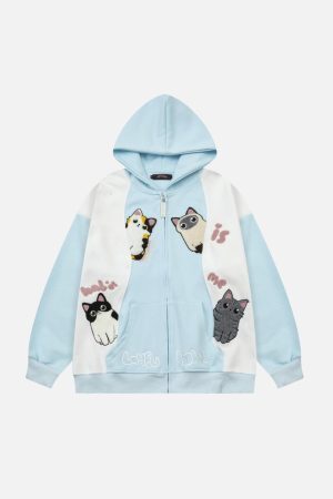 Concert Outfit Cat Contrast Color Hoodie