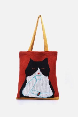 Concert Outfit Cat Graphic Knit Bag