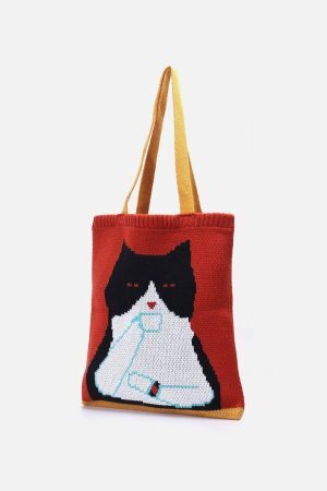 Concert Outfit Cat Graphic Knit Bag