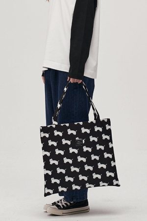 Concert Outfit Cat Print Canvas Shoulder Bag