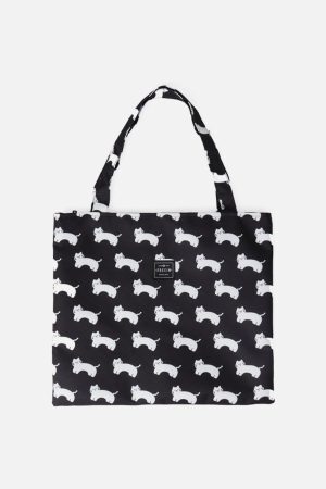 Concert Outfit Cat Print Canvas Shoulder Bag