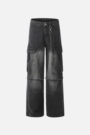 Concert Outfit Chain Design Big Pockets Cargo Jeans