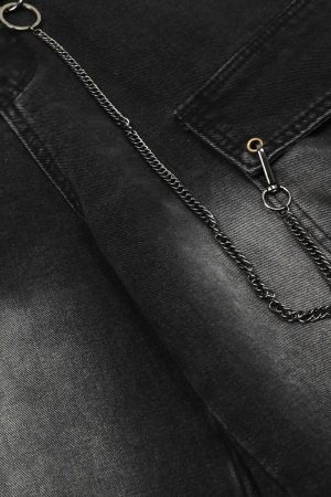 Concert Outfit Chain Design Big Pockets Cargo Jeans