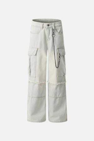 Concert Outfit Chain Design Big Pockets Cargo Jeans