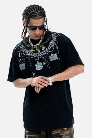 Concert Outfit Chain Print Crew Neck T-Shirt