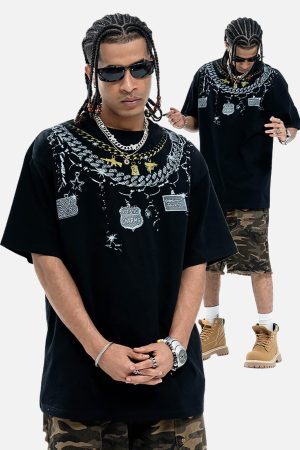 Concert Outfit Chain Print Crew Neck T-Shirt