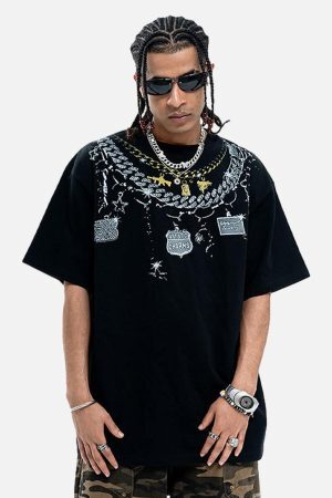 Concert Outfit Chain Print Crew Neck T-Shirt