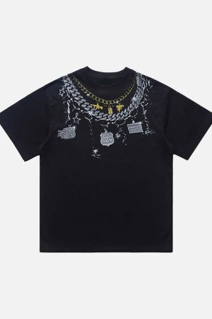 Concert Outfit Chain Print Crew Neck T-Shirt