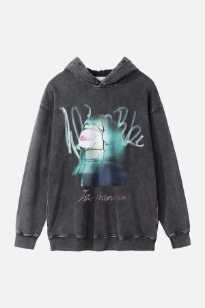 Concert Outfit Character Portrait Old Hip-Hop Loose Worn Hoodie