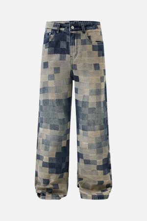 Concert Outfit Checkerboard Jacquard Wide Leg Jeans