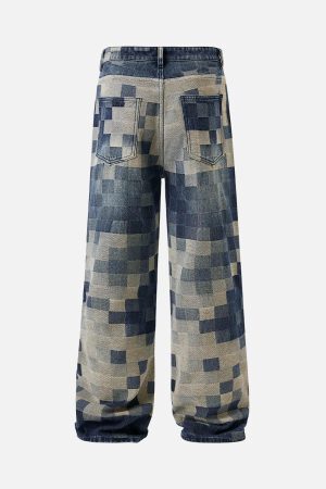 Concert Outfit Checkerboard Jacquard Wide Leg Jeans