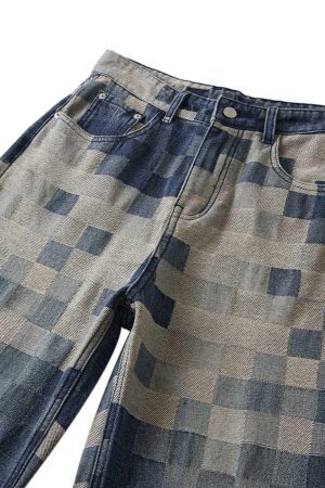 Concert Outfit Checkerboard Jacquard Wide Leg Jeans