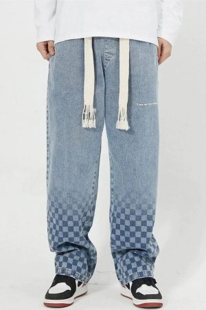 Concert Outfit Checkerboard Print Jeans