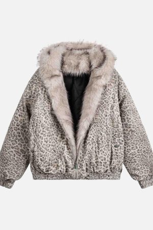 Concert Outfit Cheetah Print Mink Fur Hooded Jacket