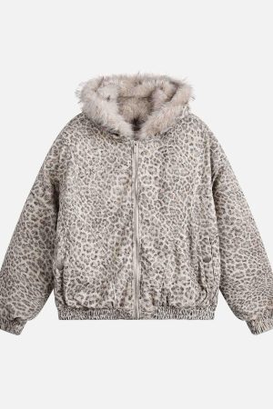 Concert Outfit Cheetah Print Mink Fur Hooded Jacket