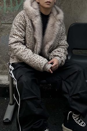 Concert Outfit Cheetah Print Mink Fur Hooded Jacket