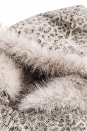 Concert Outfit Cheetah Print Mink Fur Hooded Jacket